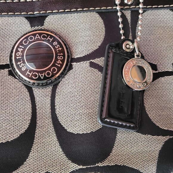 Vintage Coach Gray & Black Signature Stripe Tote Shoulder Bag -F19046 - Picture 2 of 5